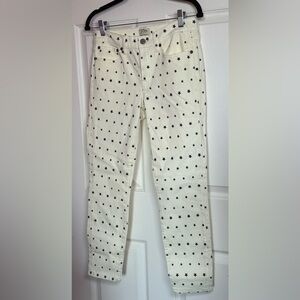 J. Crew Cream Toothpick Pants with Navy Star Pattern